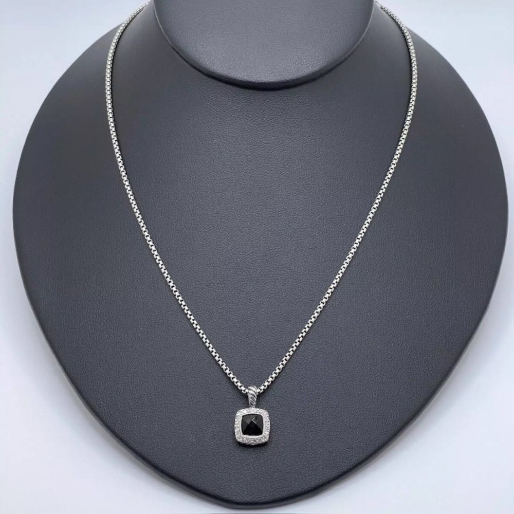David Yurman Petite Albion Pendant Necklace with Black Onyx & Diamo…